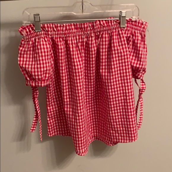 blashe Tops - Red Gingham Off the Shoulder Top